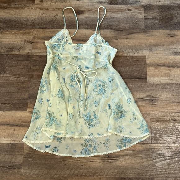 Secret Treasures Sheer Butter Yellow Floral Nightgown Mini Slip Dress Lingerie L - Picture 2 of 7